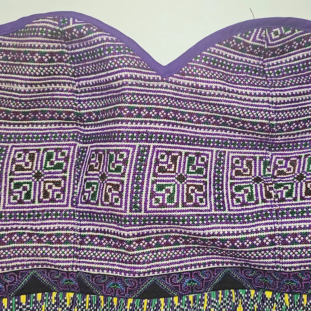 Hmong Pattern Colorful Strapless With Ruffle Flare Top - Picture 3 of 4